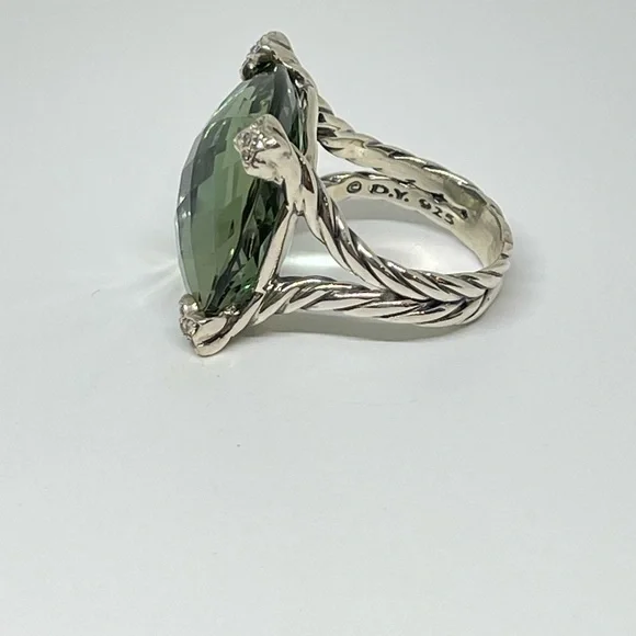 David Yurman Cushion On Point ring in silver, diamonds and prasiolite - Picture 13 of 13